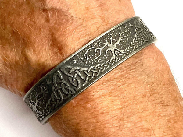 Celtic bracelet knot tree of life black irish viking waterproof hypoallergenic stainless steel thick mens man biker cuff bangle forged iron