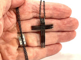 All Black 3 Crosses 3 Bar Necklace Waterproof 3 Layer Triple Light Weight Cross Stainless Steel and Chain Christian Jewelry Crucifix