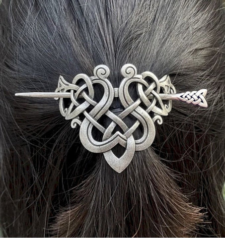 Large irish hair barrette celtic knot metal stick hair clip viking hairpin pullback silver braided hairstyle clip hair accessories keltisch