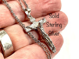 Small solid sterling silver crucifix cross of jesus christ s925 necklace men women inri catholic crucifix orthodox