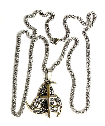 2 piece Celtic Irish knot cross necklace filigree viking heavy keel rope chain waterproof jewelry