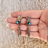 Double Feather Eagle Stud Earrings Red and Blue turquoise Stone Dangle Feather Biker Earrings