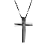 All Black 3 Crosses 3 Bar Necklace Waterproof 3 Layer Triple Light Weight Cross Stainless Steel and Chain Christian Jewelry Crucifix