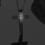 All Black 3 Crosses 3 Bar Necklace Waterproof 3 Layer Triple Light Weight Cross Stainless Steel and Chain Christian Jewelry Crucifix