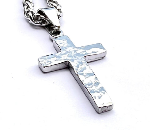 Silver cross necklace hand cut and hand hammered handmade custom pendant popular size women men man girls boys christian jewelry jewellery