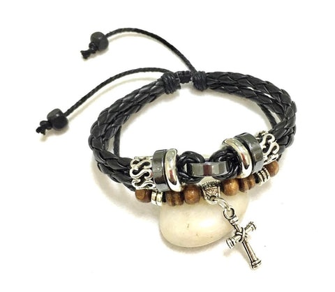 Cross Bracelet Leather 3 Wrap Cross Men and Women Cuff Silver Cross Bangle Heavy Design Christian SouthWest Jewelry Jewellery