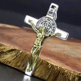 Solid sterling saint benedict cross silver gold crucifix of jesus christ S925 necklace men man women catholic orthodox religious san benito