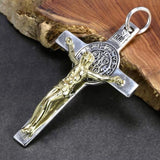 Solid sterling saint benedict cross silver gold crucifix of jesus christ S925 necklace men man women catholic orthodox religious san benito