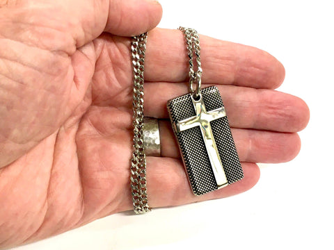 Solid Stainless Steel Cross Dog Tag Knurled Engraved Detail Jesus Crucifix Necklace Cross Jesus Biker Heavy Chain Men Waterproof Jewelry