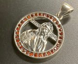 Solid Sterling Silver Crucifix Necklace Jesus 14 stations carrying the Cross Via Dolorosa way of sorrow Red Zircons S925 heirloom catholic