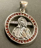 Solid Sterling Silver Crucifix Necklace Jesus 14 stations carrying the Cross Via Dolorosa way of sorrow Red Zircons S925 heirloom catholic