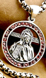 Solid Sterling Silver Crucifix Necklace Jesus 14 stations carrying the Cross Via Dolorosa way of sorrow Red Zircons S925 heirloom catholic