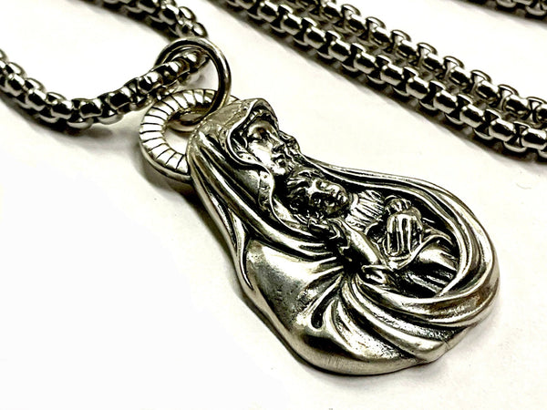 Solid Sterling Silver Virgin Mary Madonna Necklace Ave Maria S925 Pendant for Women Cast Jewelry link Chain Jewellery catholic orthodox