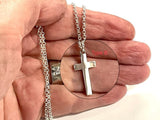 Light and Thin Solid Sterling Silver Cross S925 Stamp Accent Stainless Steel Necklace for Men Old World Silver Necklace Cross