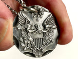 Solid sterling silver western bald eagle pendant coin necklace biker for man