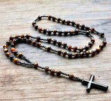 Tiger Eye and Lapis Lazuli Rosary Beads Natural Stone Hematite Crucifix Catholic Prayer Beads Virgin Mary Pendant Jesus Women Necklace