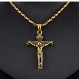 Heavy Crucifix Cross Necklace Guaranteed Waterproof All Stainless Steel Super High Relief Chain Jesus Jewelry Catholic Crucifix Orthodox