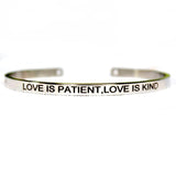 Love is Patient, Love is Kind Cuff Bracelet Waterproof Stainless Steel Bangle Black Engraved Cuff