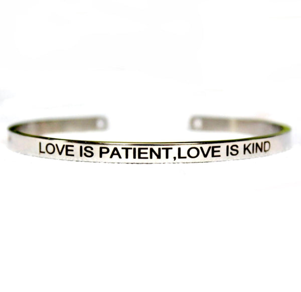 Love is Patient, Love is Kind Cuff Bracelet Waterproof Stainless Steel Bangle Black Engraved Cuff