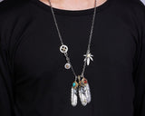 Cross Eagle Feather Necklace Western 3 Dangle Silver Eagle Claw Antique Pendants Bohemian Boho Hippie Turquoise Indian Jewelry