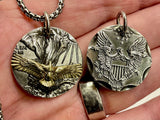 Solid sterling silver western bald eagle pendant coin necklace biker for man