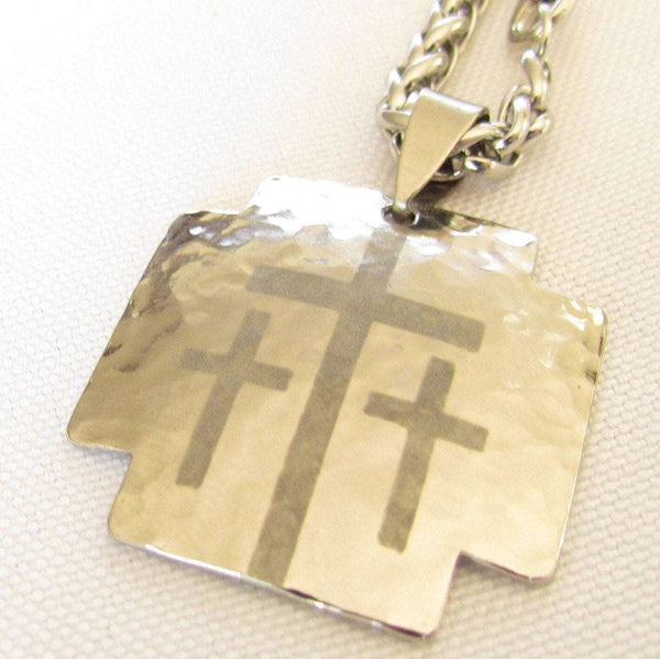 Hand Hammered Cross Calvary 3 Triple Three Custom Personalized Cross Necklace Crucifix Heavy Chain Necklace Mens Boys Jewelry Jesus Calvary