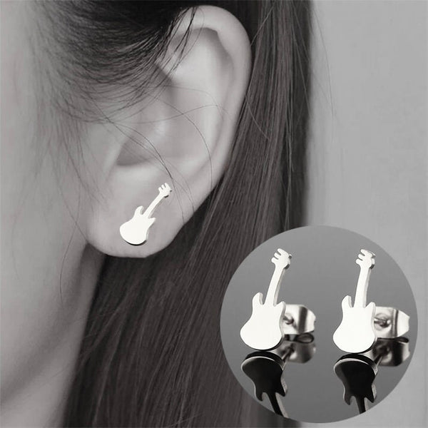 Guitar Pick Earrings Silver Waterproof Hypoallergenic Stainless Steel