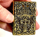 Cross lighter holy bible heavy bronze crucifix deep embossed filigree designed with antiqued accents god jesus christian jewelry