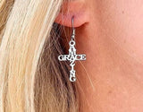 Set - Amazing Grace Cross Necklace Earrings for Men or Women Silver Pendant Jesus Hope Waterproof Hypoallergenic Stainless Steel Ephesians 2:8'9