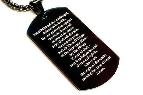 Full Prayer Saint Michael Cross Dog Tag Necklace Silver or Black Patron Saint Police Officers Soldiers St Medal Medallion Firefighters Prayer