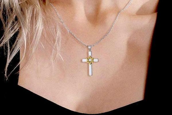 Sterling silver messianic star of david with cross necklace pendant gold cross crucifix high quality necklace jesus the seal of solomon