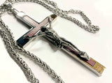 Behemoth wood inlayed crucifix cross necklace for men man women stainless steel large hypoallergenic cross and keel chain