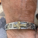 Mens Silver Brass Copper Cross Bracelet Trinity Father Son Holy Spirit Western Stamped Raised Crucifix for Men Bangle Cuff Heavy Jewelry