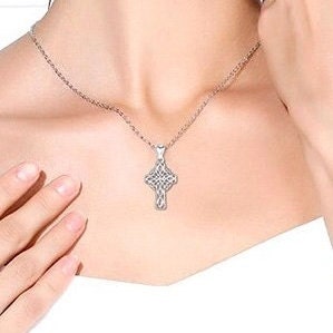 Irish Celtic Solid Sterling Silver Cross Necklace Interwoven S925 Pendant for Women Cast Jewelry link Chain Jewellery for Girls