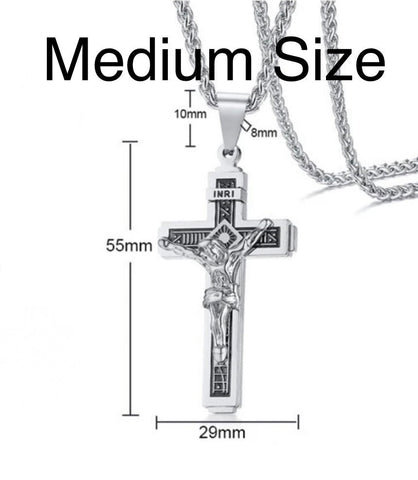Medium all Silver Gothic Crucifix Cross Necklace for Men and Women