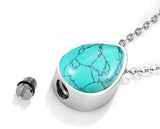 Turquoise Teardrop Memorial Urn Cross Silver Necklace Pet Cremation Waterproof Stainless Steel Urn for Ashes Remains Men Woman Jewellery