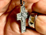 Jesus Cross Solid Sterling Silver Prince of Peace Dove carrying Lamb Catholic Antiqued with Chain