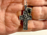 Jesus Cross Solid Sterling Silver Prince of Peace Dove carrying Lamb Catholic Antiqued with Chain