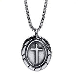 Distinctive Oval Cross Pendant Necklace with Smooth Box Chain Exclusive Design Pendant for Mens Boys Christian Jewelry