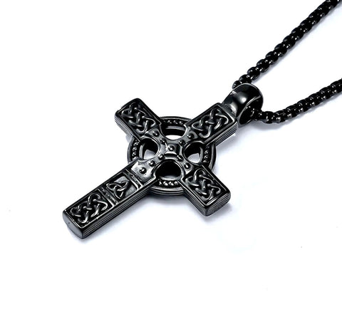 Viking Celtic Cross Necklace Irish Knot Crucifix Gold Black Waterproof Hypoallergenic All Silver Stainless Steel Box Chain