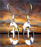 Tiny Silver Cross Earrings Hoop Small Drop Dangle Womans Girls Christian Jewelry Jewellery