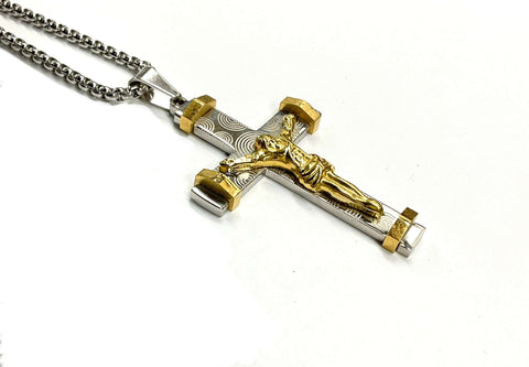 Medium Gothic Cross Crucifix Necklace for Men Women Waterproof Jewelry Silver Gold Heavy Stainless Steel Jesus Christ Catholic Orthodox