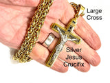 Large silver and gold gothic cross crucifix necklace orthodox men waterproof jewelry for man stainless steel INRI