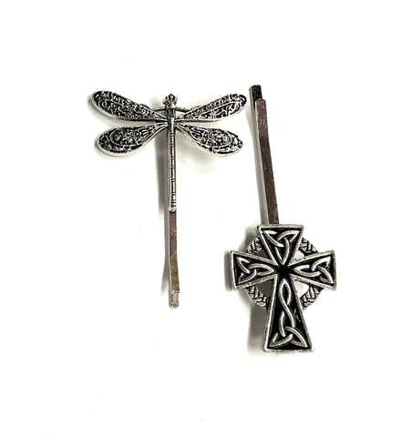 celtic cross dragonfly hairpin pair bobby-pin vintage viking irish hair pins clip jewelry for long hair knot hair accessories