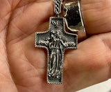 Jesus Cross Solid Sterling Silver Prince of Peace Dove carrying Lamb Catholic Antiqued with Chain