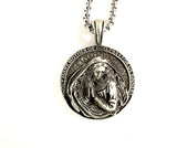 Gorgeous Mary Madonna Necklace Full Facial Profile Catholic Holy Mary Mother of God Pray for Us Sinners All Tin Antiqued Waterproof Orthodox