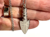 Urn Necklace Hammered Arrowhead shape with Cross Ancient Textured Memorial Cross Pet Cremation Waterproof Stainless Steel Ashes Remains