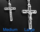 Large Gothic Crucifix Cross Necklace for Men All Silver Heavy Stainless Steel Waterproof Thick Curb Chain Jewelry Jewellery INRI Jesus