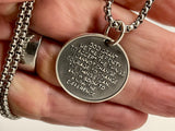 Solid Sterling Silver Serenity Prayer Coin Necklace Praying Hands Raised Lettering Sobriety Coin Necklace one day at a time