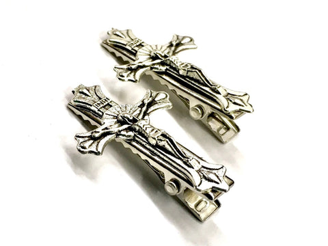 cross crucifix hair clips mini clip barrettes vintage silver crosses hairpin jewelry hairstyles accessories jewellery